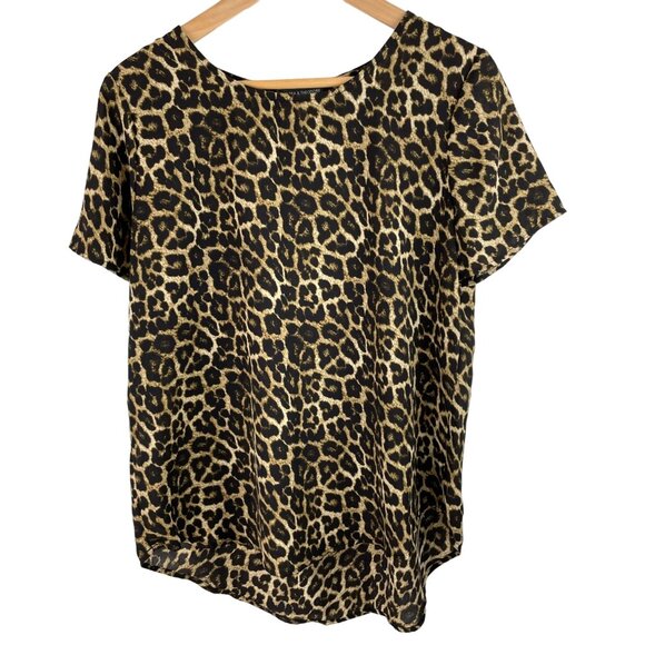 Chelsea & Theodore Womens Size Medium Animal Print Brown Tan Blouse Shirt - Picture 1 of 7